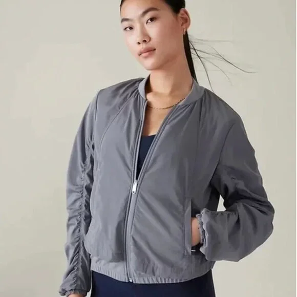 Athleta Women’s Wayfarer Bomber Jacket Coastline Blue size large - Picture 2 of 7
